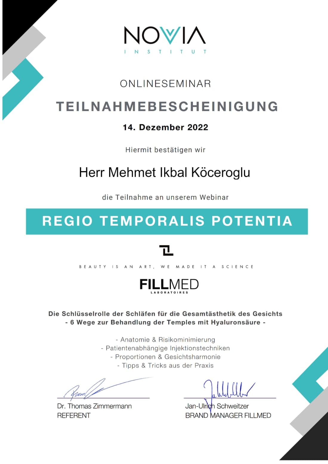 Schläfenbehandlung mit Hyaluronsäure – FILLMED / Novia (2022)